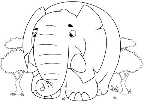 Cute Cartoon Elephant Coloring Page